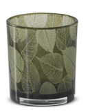 Olive Green Glass Leaf Decal Containers