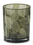 Olive Green Glass Leaf Decal Containers