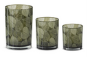 Olive Green Glass Leaf Decal Containers