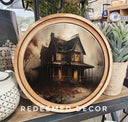 Round Halloween Haunted House Art