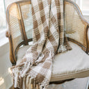 Cocoa Brown Heritage Check Throw Blanket with Fringe 50x60
