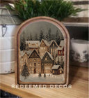 Arch Top Snowy Christmas Village Framed Art: 6x8"