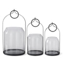 Round Black Metal Lanterns w/Open Dome Glass Container