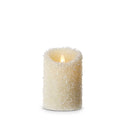 3" X 5" MOVING FLAME WHITE ICED PILLAR CANDLE