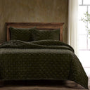 STELLA FAUX SILK VELVET QUILT FERN GREEN 3 PIECE SET