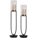 COFFEE BRONZE CANDLEHOLDERS S/2