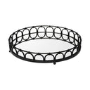 20L x 20W Black Metal Mirrored Bottom Round Serving Tray
